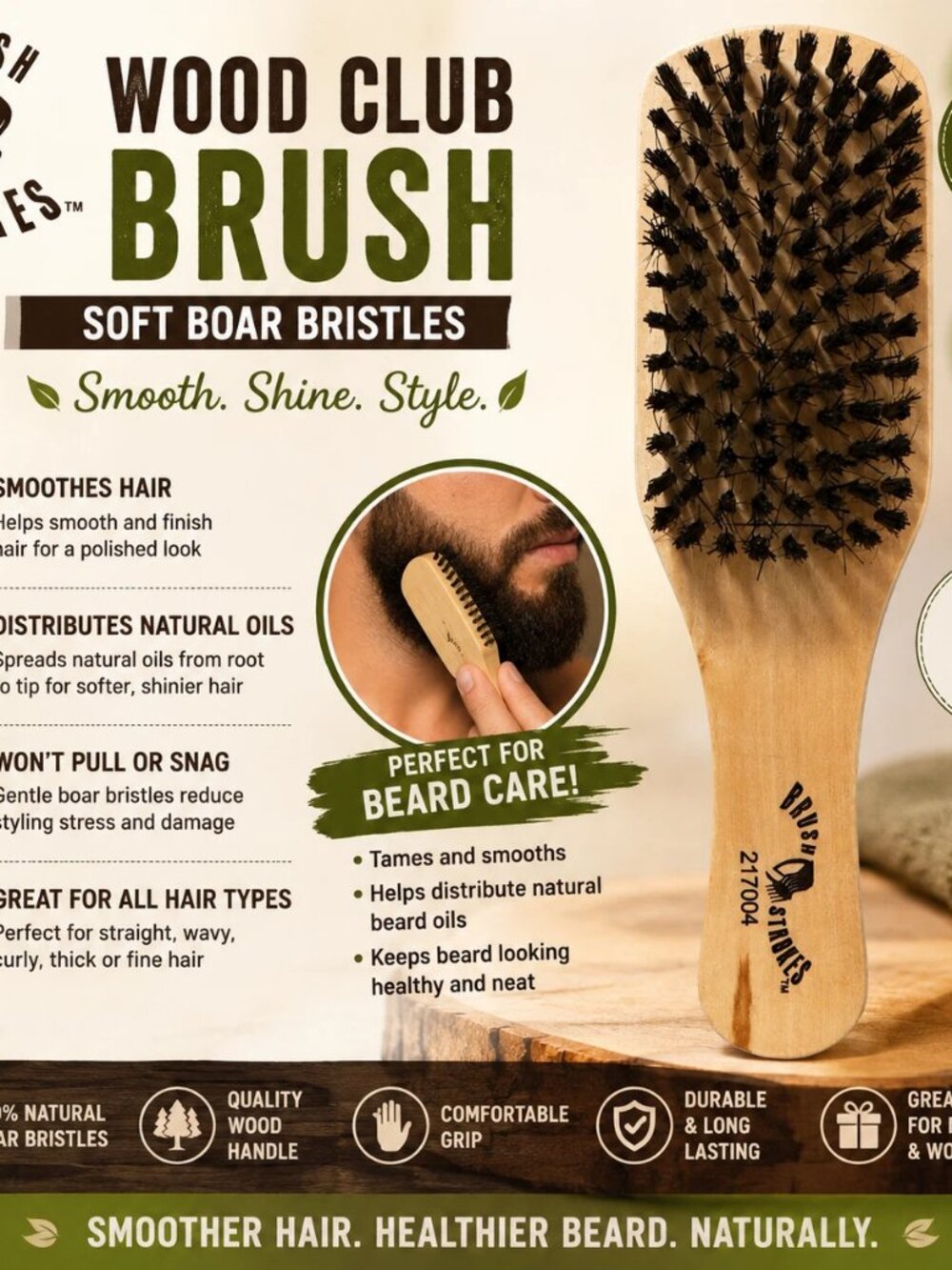 Brush Strokes Wood Club Boar Bristle Brush